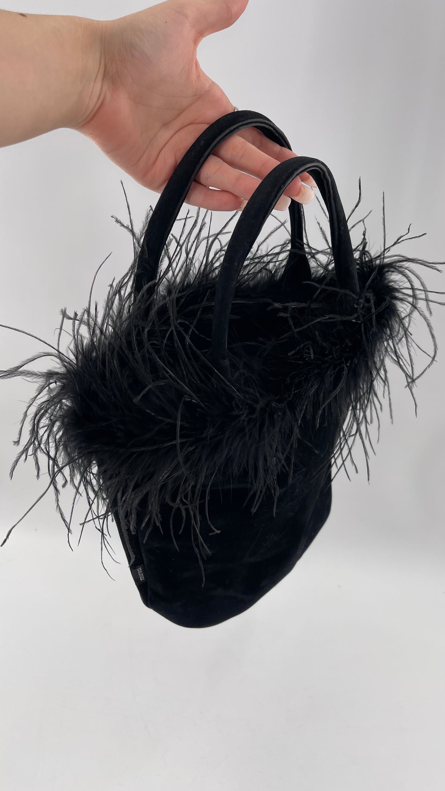 Vintage 1990s Black Ostrich Feather Bag
