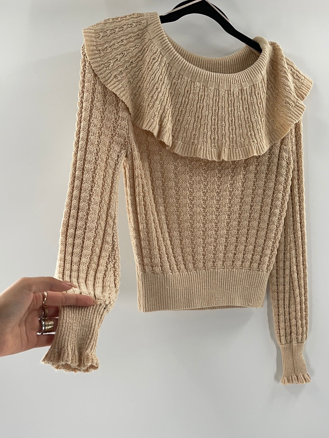Free People Crazy In Love Ruffle Sweater Beige (Size: Small)