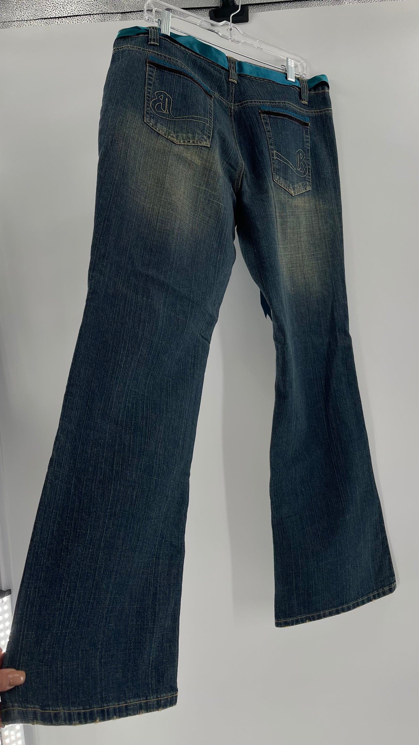 Deadstock Vintage BISOU BISOU Denim Flare Jeans with Embellishments (16)