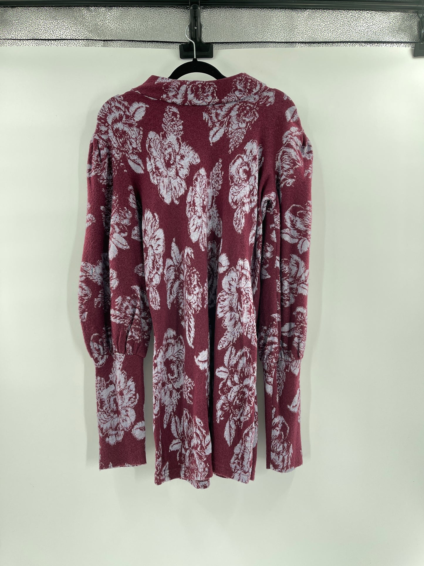 Free People Burgandy Floral Mock Neck Long Sleeve Mini Dress (Size L)