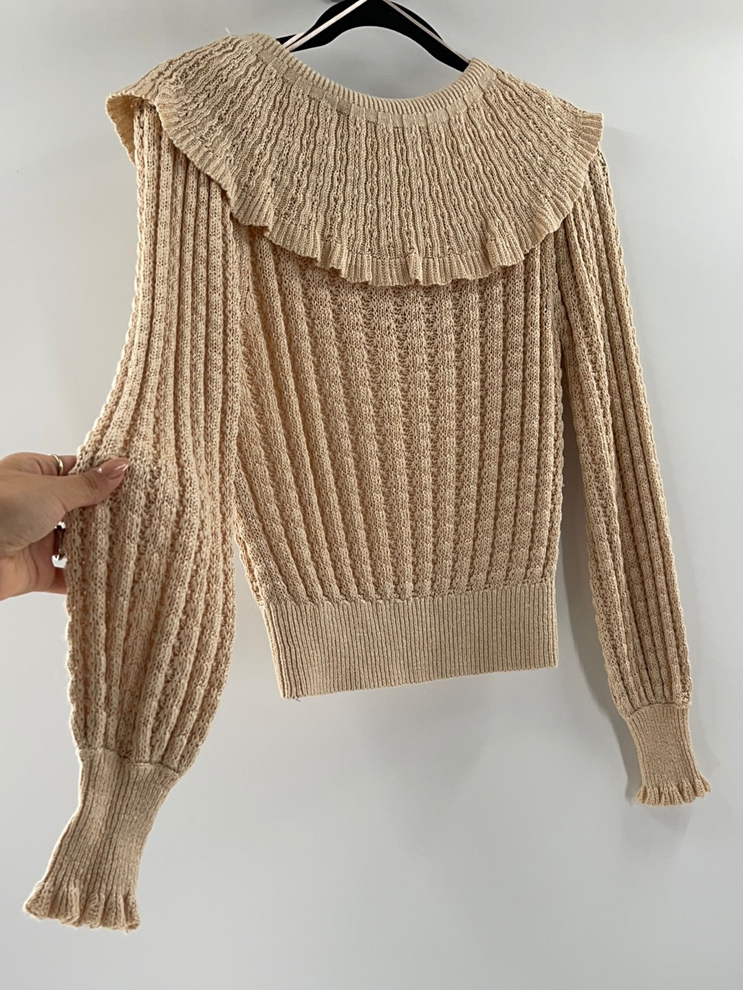Free People Crazy In Love Ruffle Sweater Beige (Size: Small)