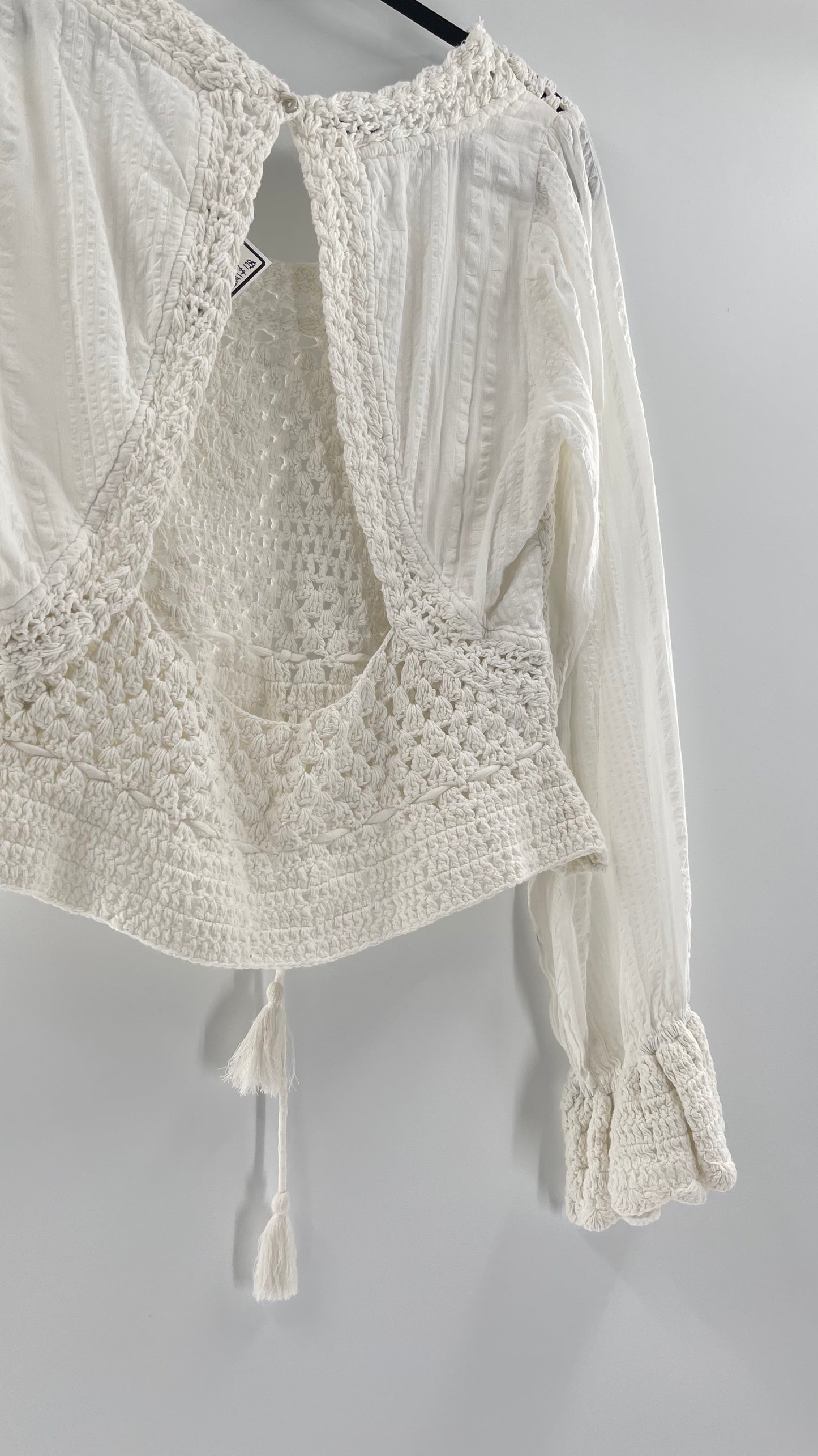 Free People White Crochet “Megan” Top (Large)