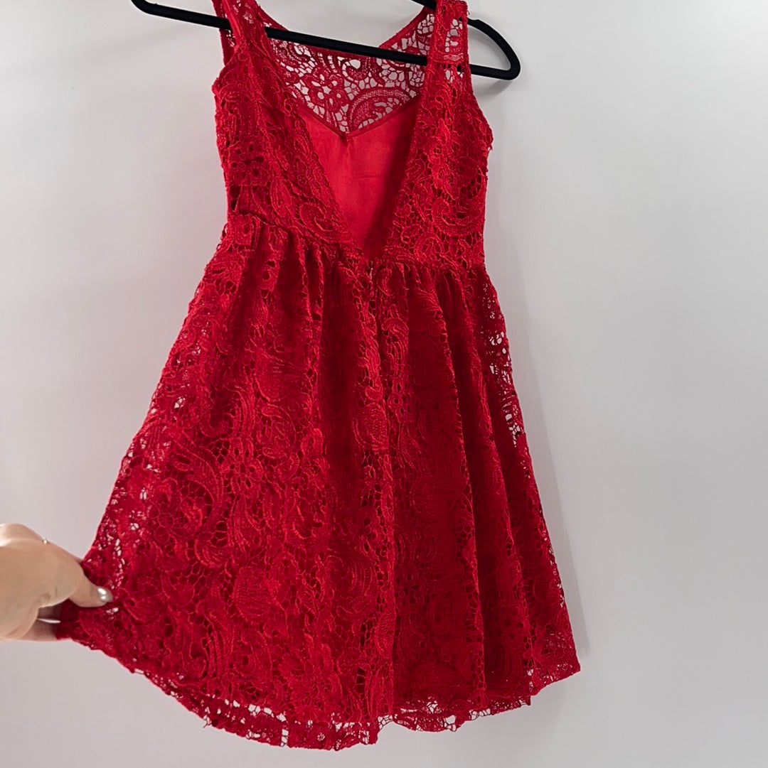 Francesca's - Red Lace Backless Mini (Small)