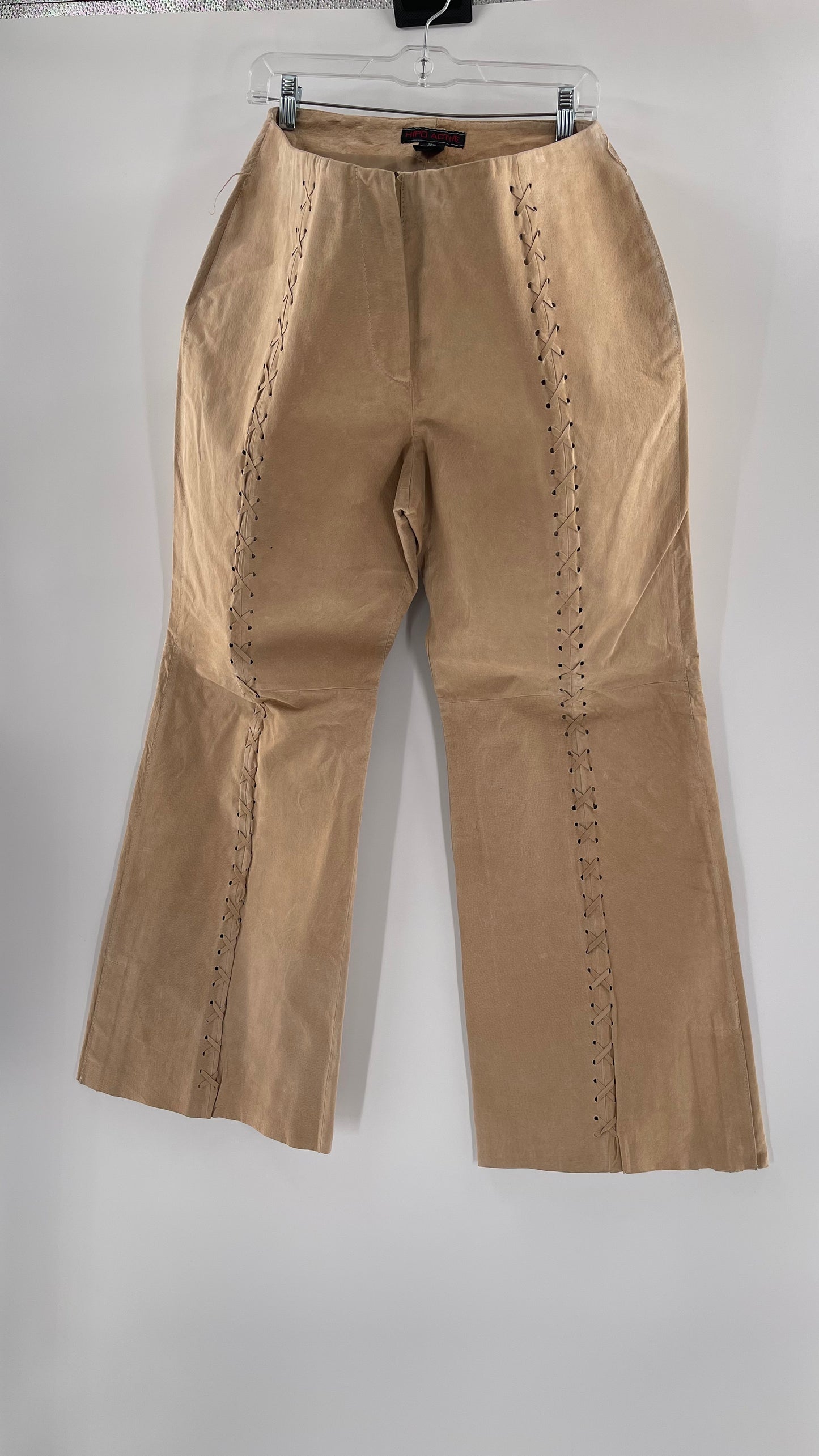 Vintage HYPOACTIVE Tan Leather Lace Up Plus Size Flare Pants (22W)