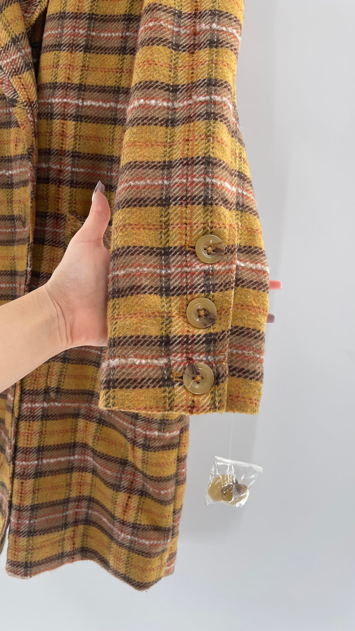 Free People Mustard  Plaid Coat - Size XS