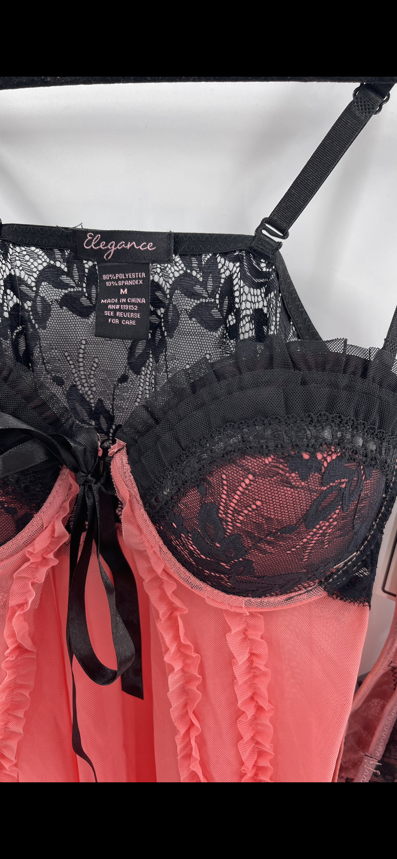 Deadstock Vintage Black + Pink Vented Bustier + Thong Set (Medium)