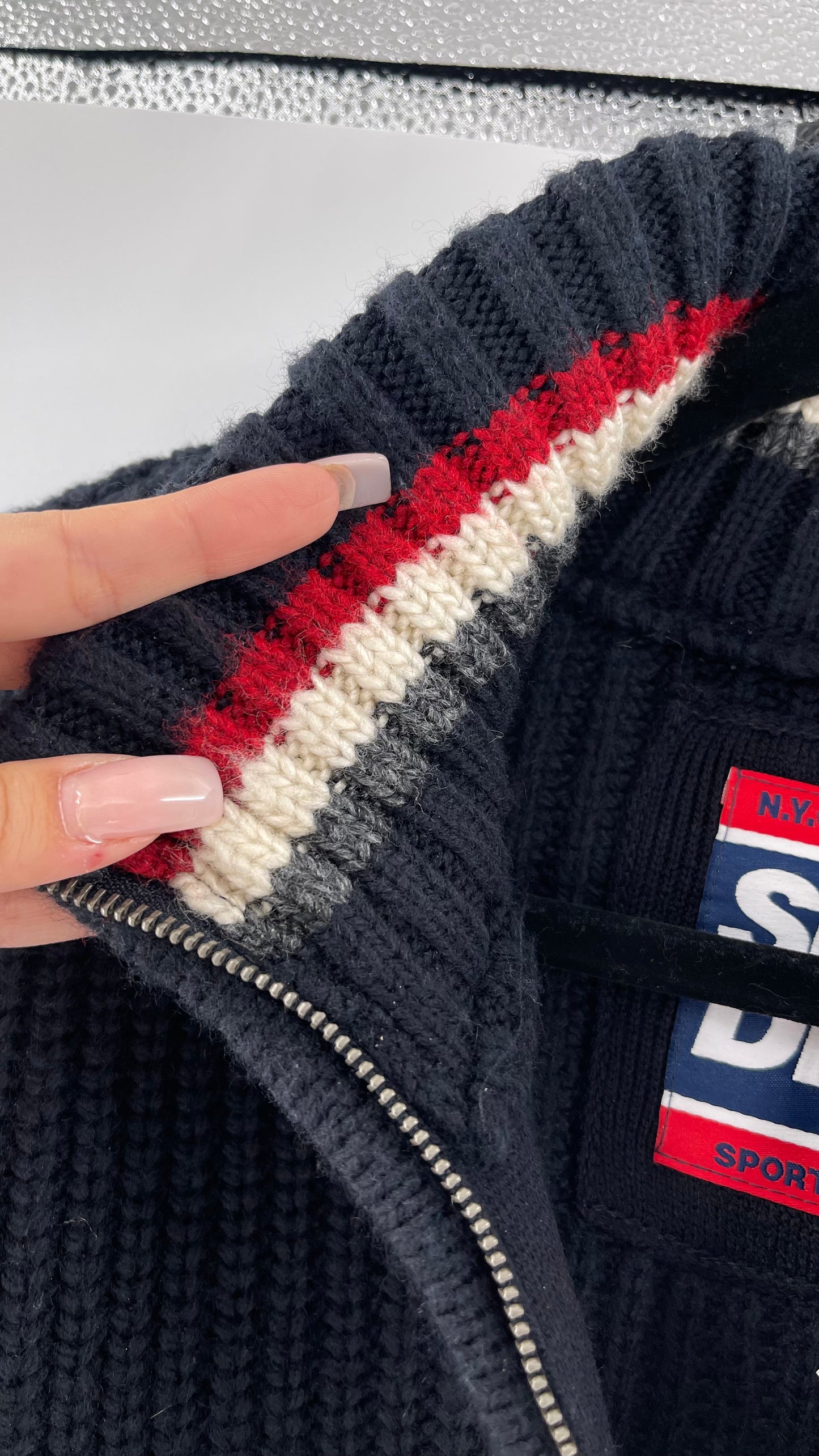 Superdry Navy Thick Knit Ski Dog Quarter Zip Henley (XL)