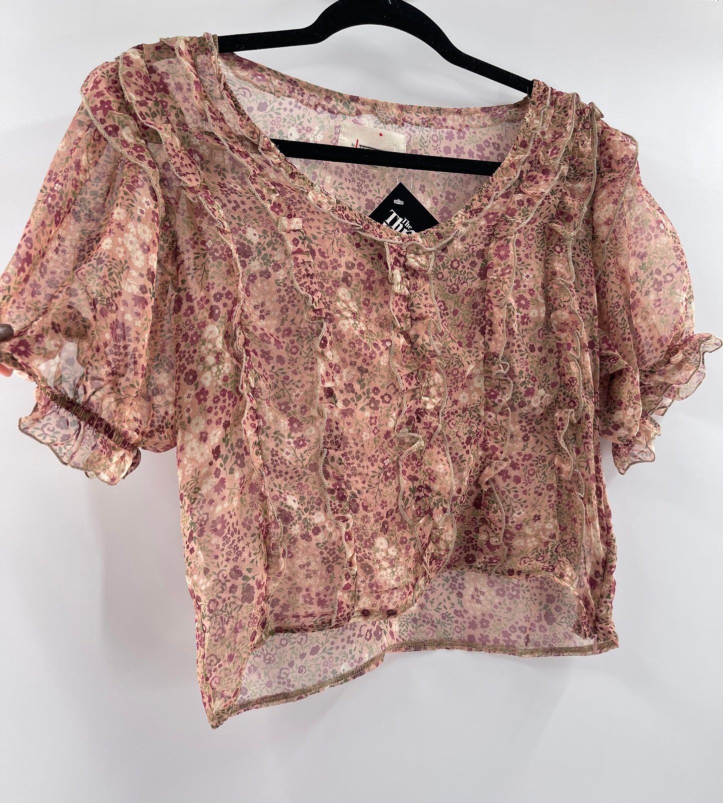 Anthropologie Floral Voile Ruffled Top (Small)