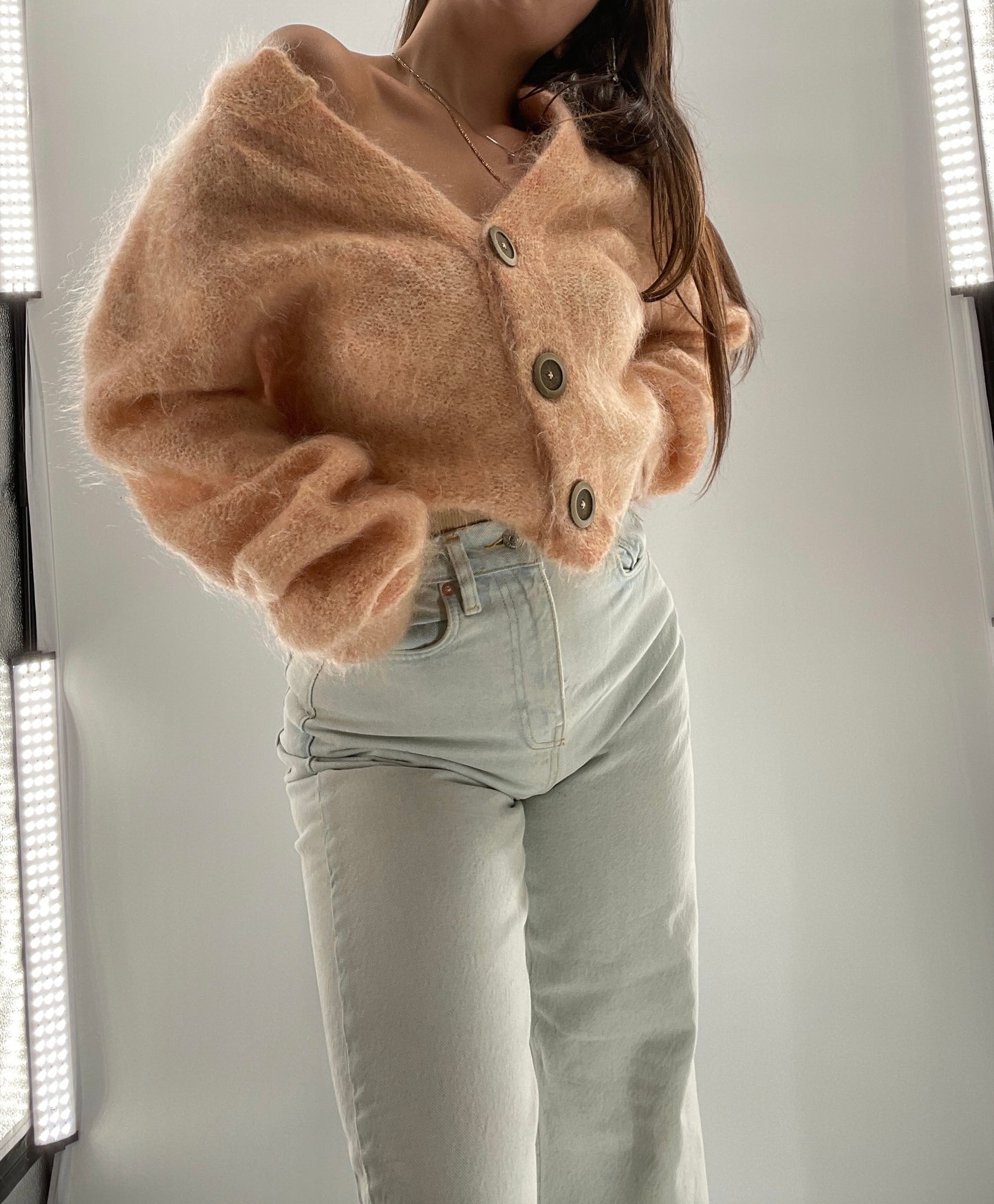 Free People Salmon Mohair Cropped Cardigan (Small)