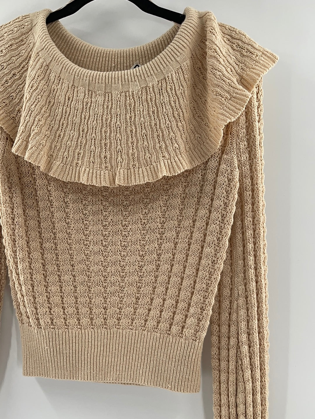 Free People Crazy In Love Ruffle Sweater Beige (Size: Small)