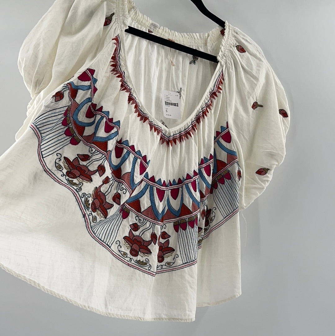 Free People Cotton Embroidered Short Sleeve (S)