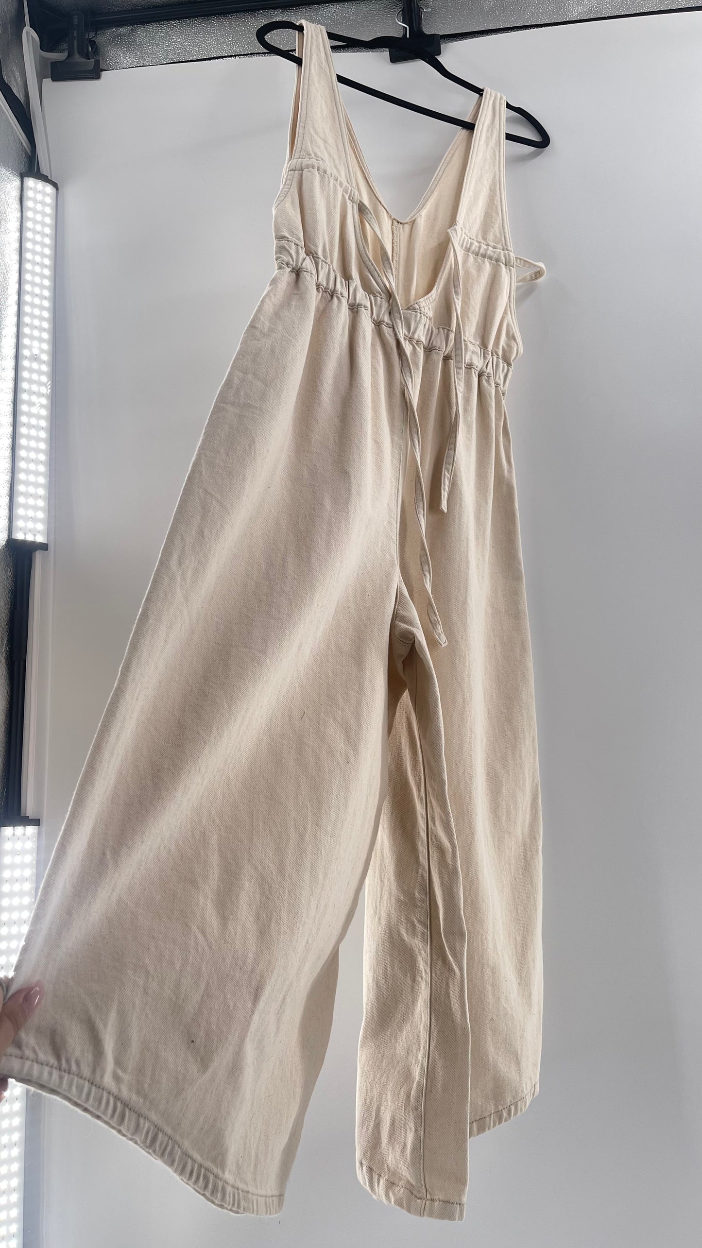 Free People Alora Wide Leg Denim Jumpsuit (XL)