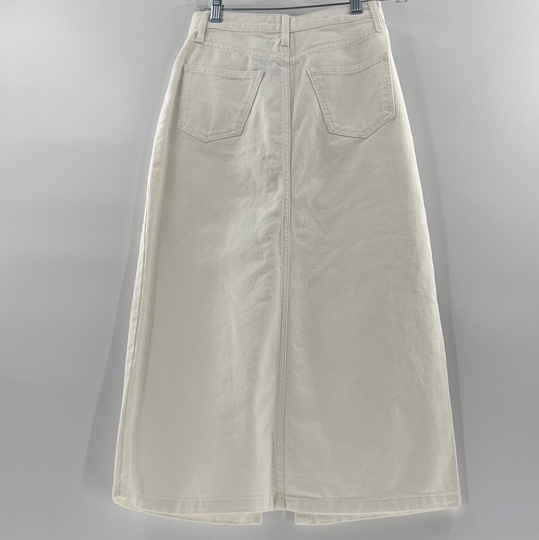 Skirt BDG White Denim Mid Calf Lenght Front Slit(Size XS)