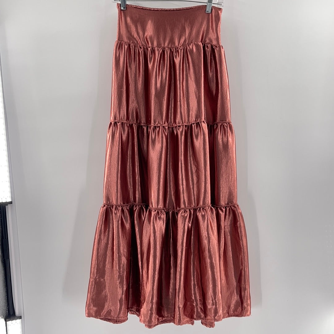 Free People Metallic Rose Elastic Band Skirt (Size XS)
