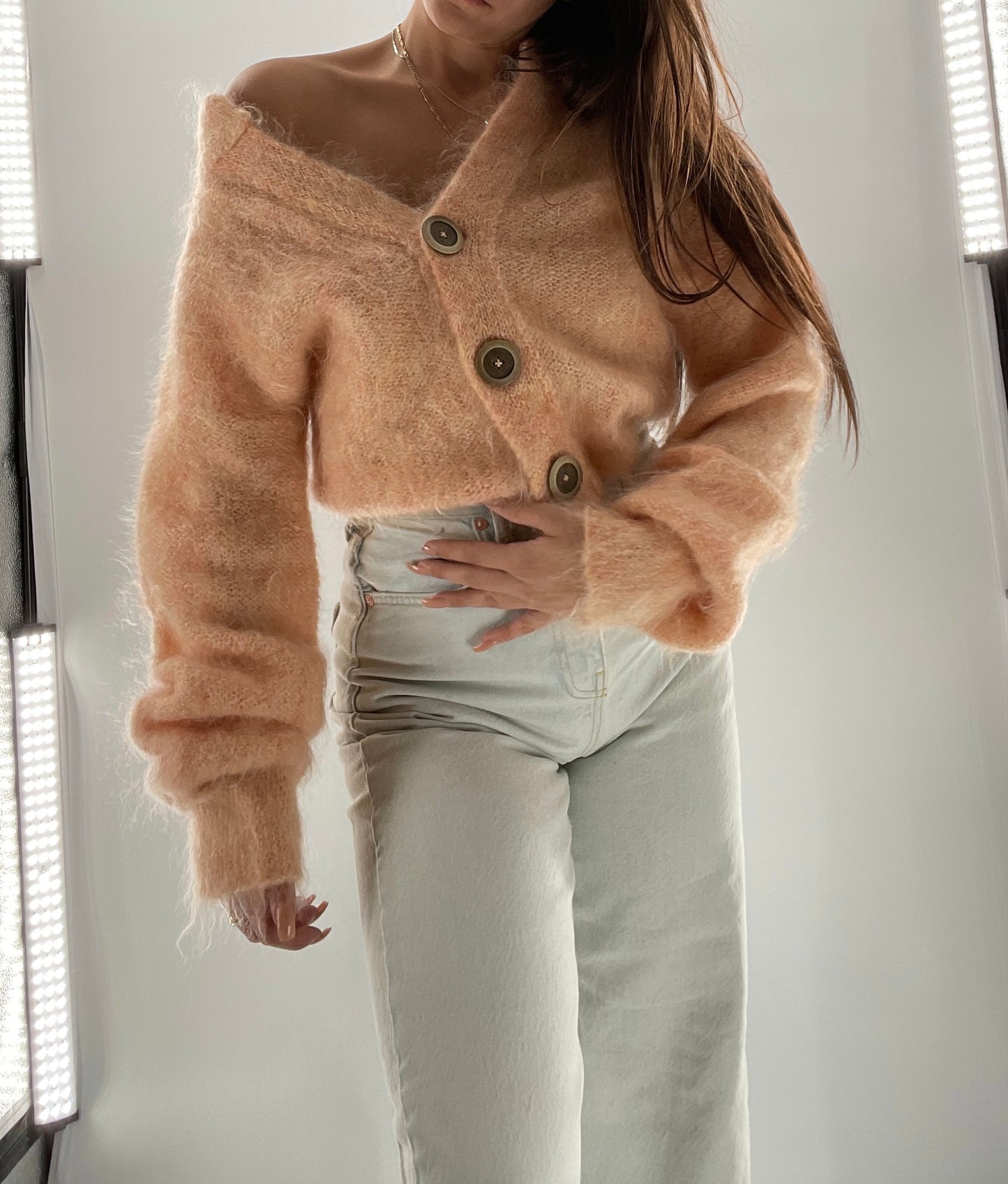 Free People Salmon Mohair Cropped Cardigan (Small)