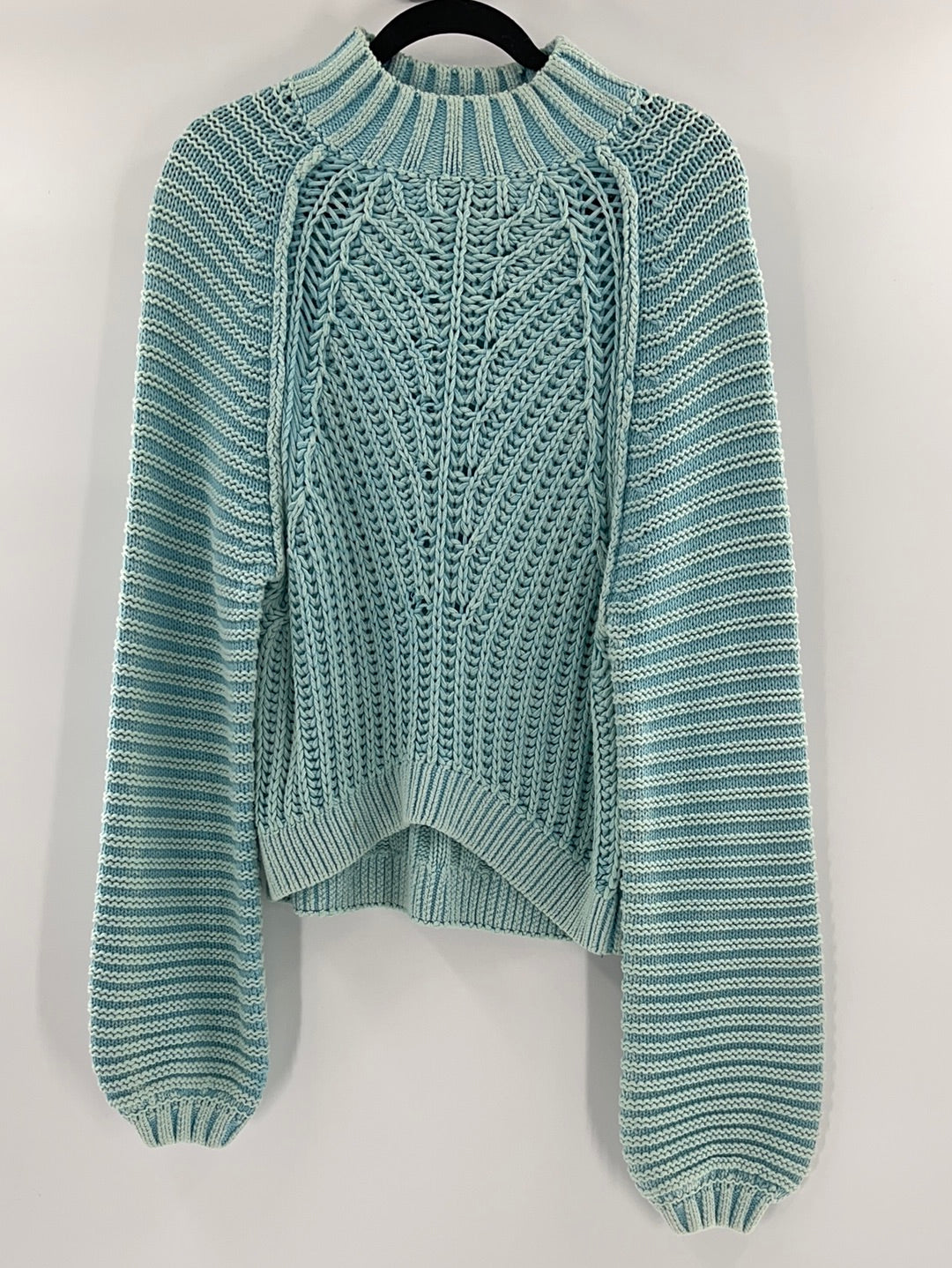 Free People Sweetheart Sweater Chunky Rib Knit Mock Neck Pullover Light Blue (Size Small)
