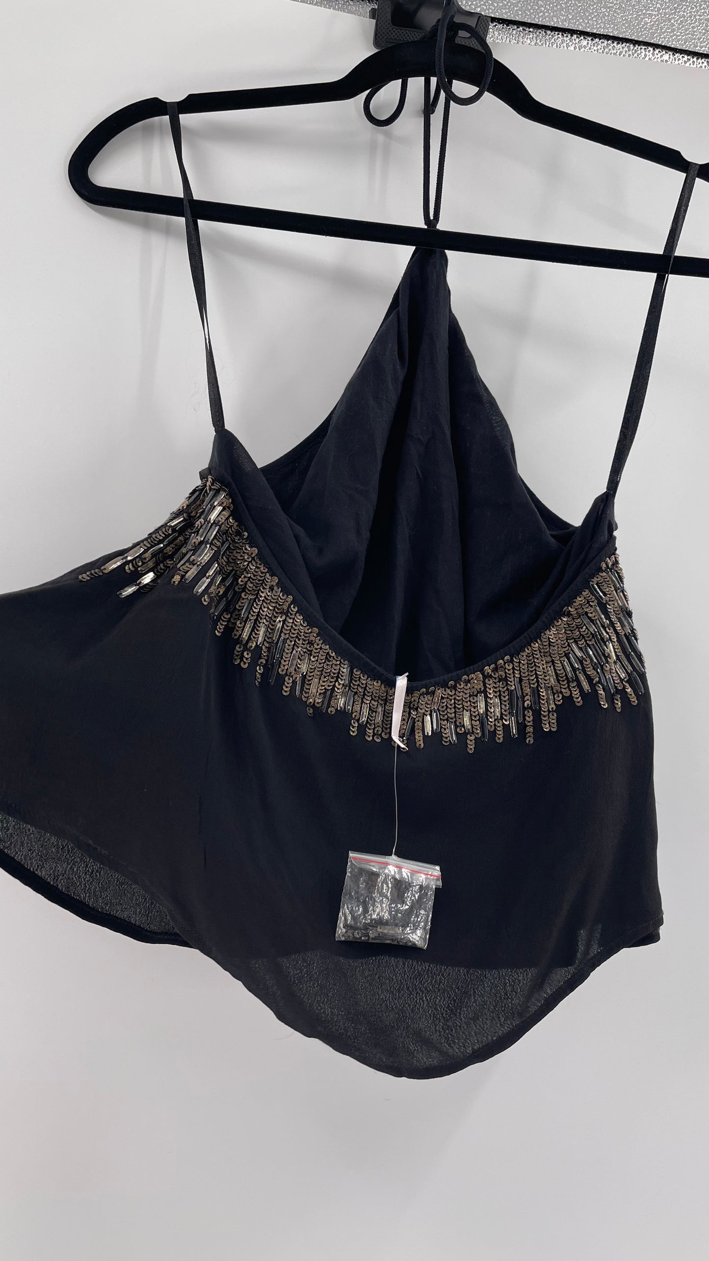 Free People Black Beaded Halter (XS)