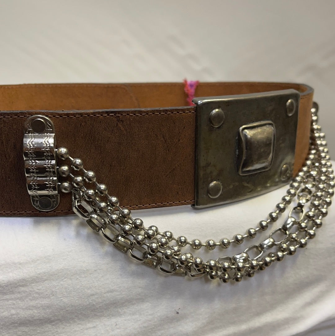 Streets Ahead thick leather belt with draping chains
