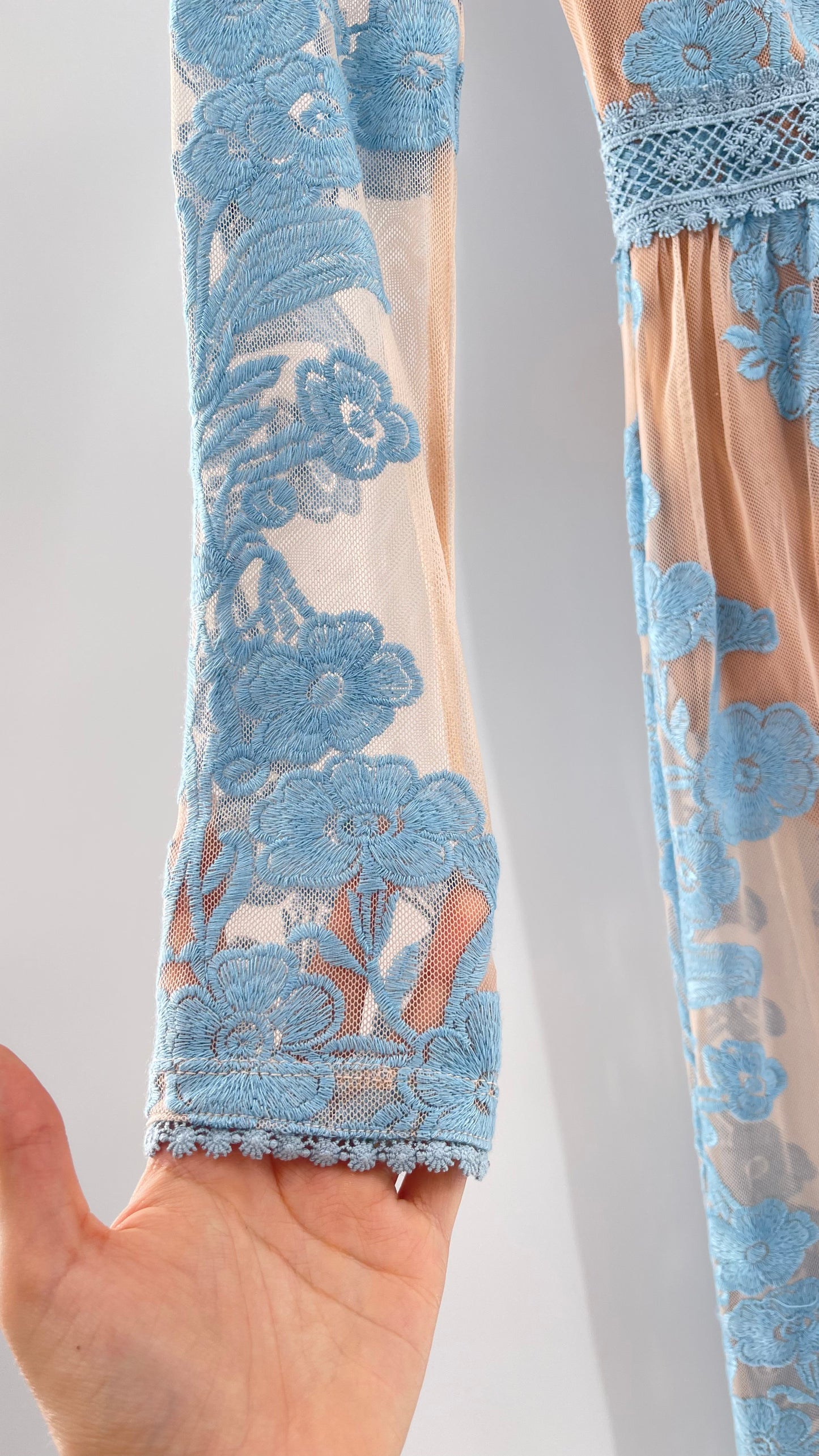 For Love and Lemons Powder Blue Embroidered Temecula Maxi Dress