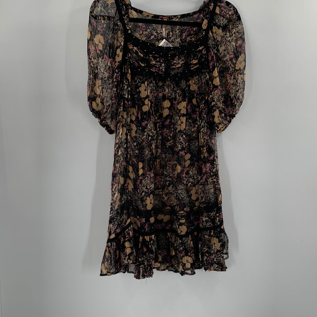 Free People Black Floral Mini Dress (XS)