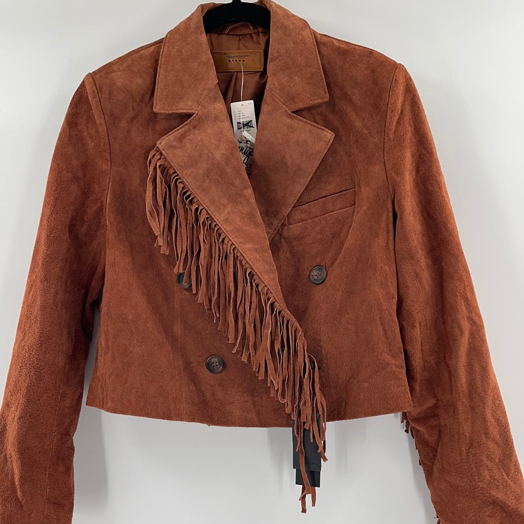 Anthropologie- Blank NYC - Cedar Cropped Suede Fringed Jacket With Front Buttons (Size S) *WITH TAGS*