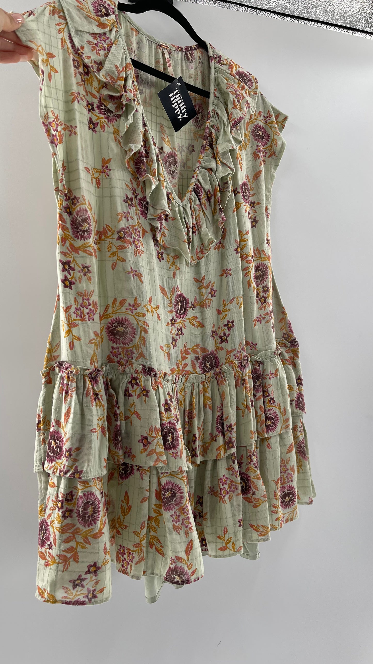 Free People Luna Mint Toned Tiered Floral Mini (XS)
