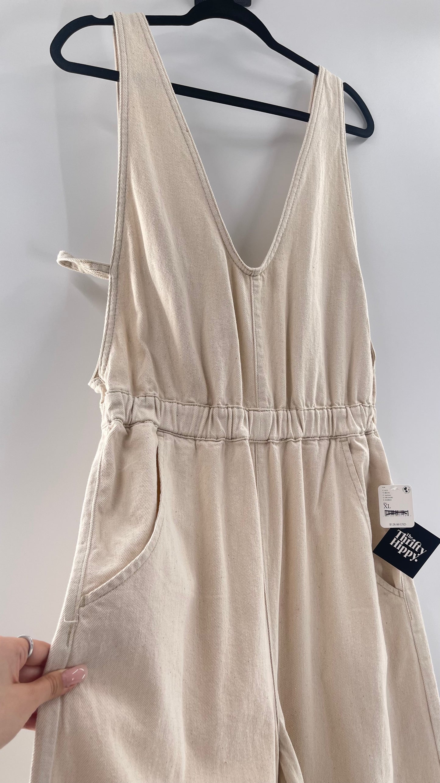 Free People Alora Wide Leg Denim Jumpsuit (XL)