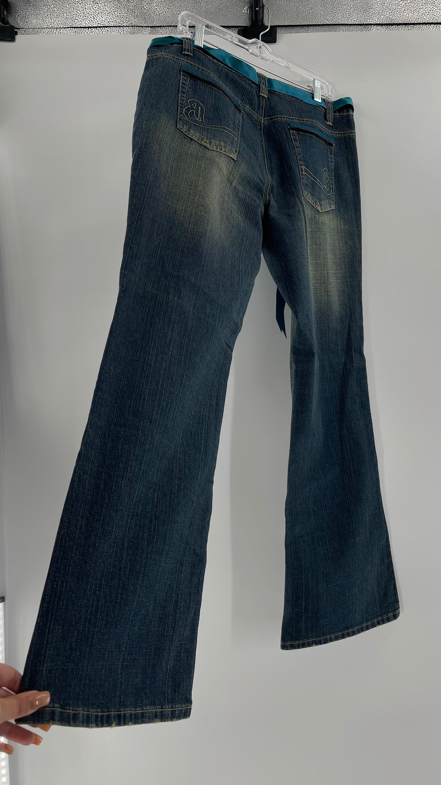 Deadstock Vintage BISOU BISOU Denim Flare Jeans with Embellishments (16)