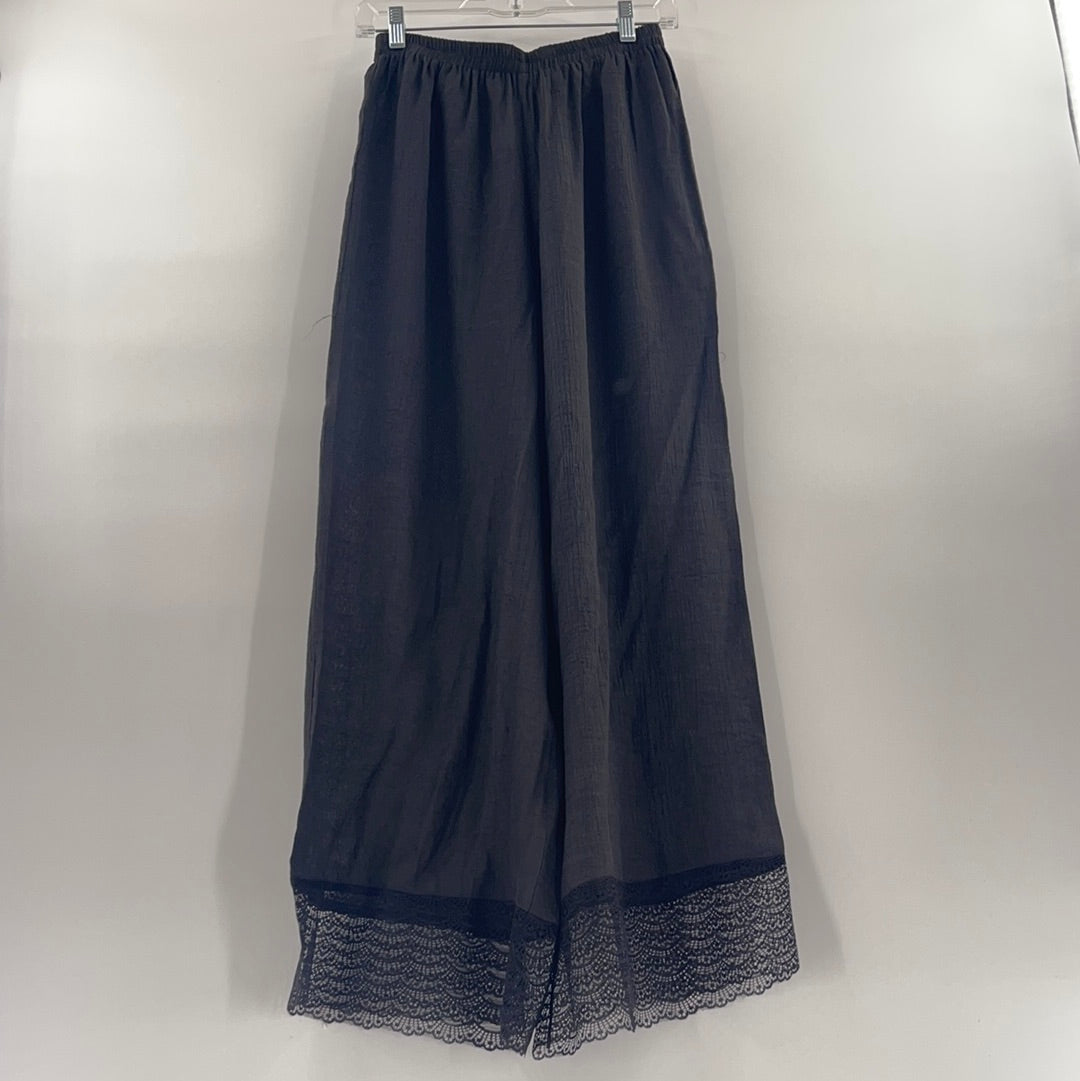 Black Faux Linen Wide Legs