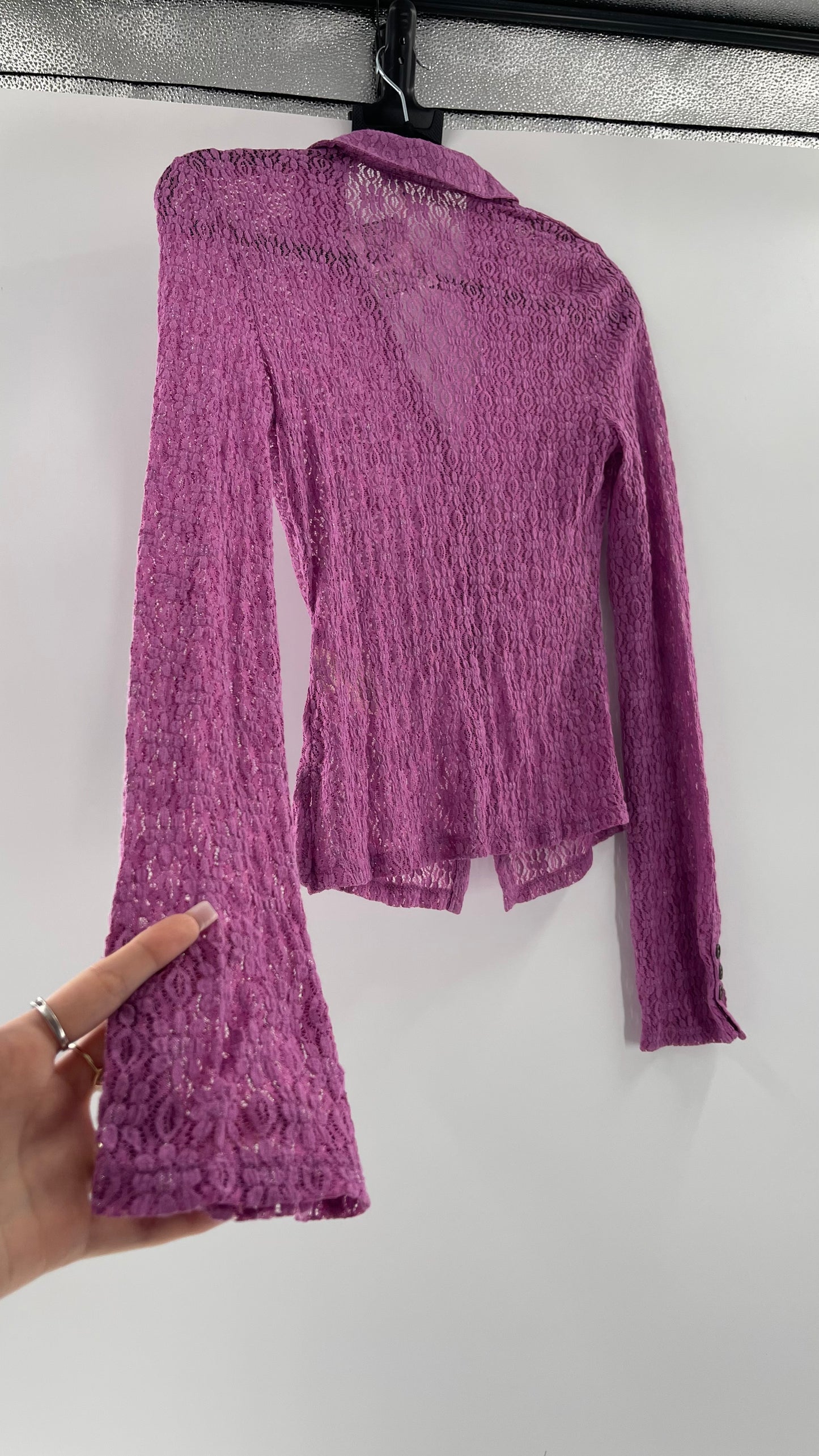 Free People Flower Fields Lavender Lace Collared Button Up (Small)
