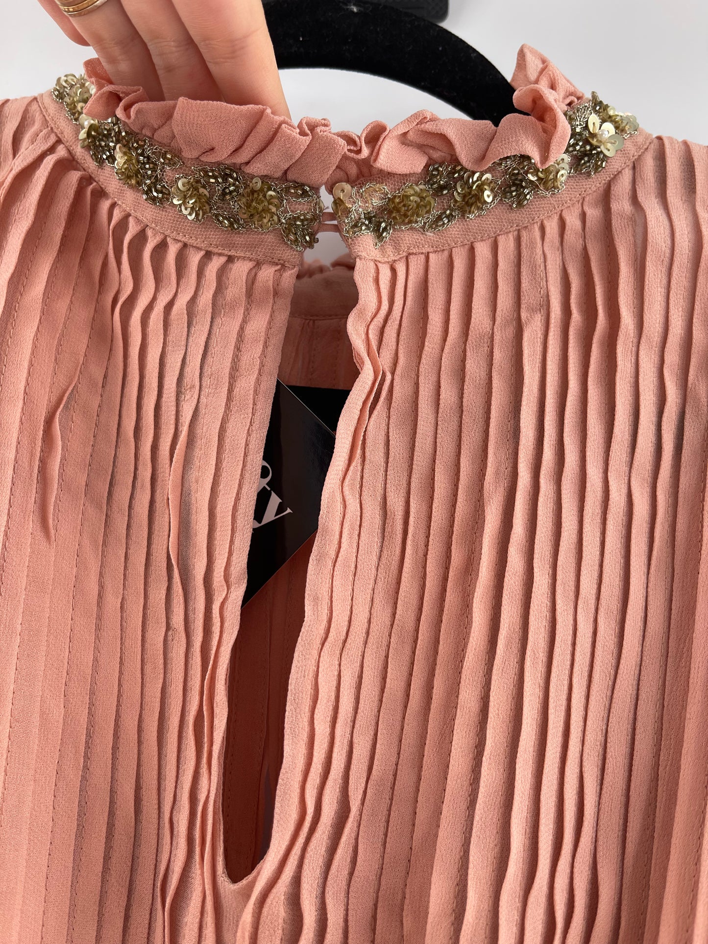 Varun Bahl Dusty Pink Pleated + Embellished Top (Small)