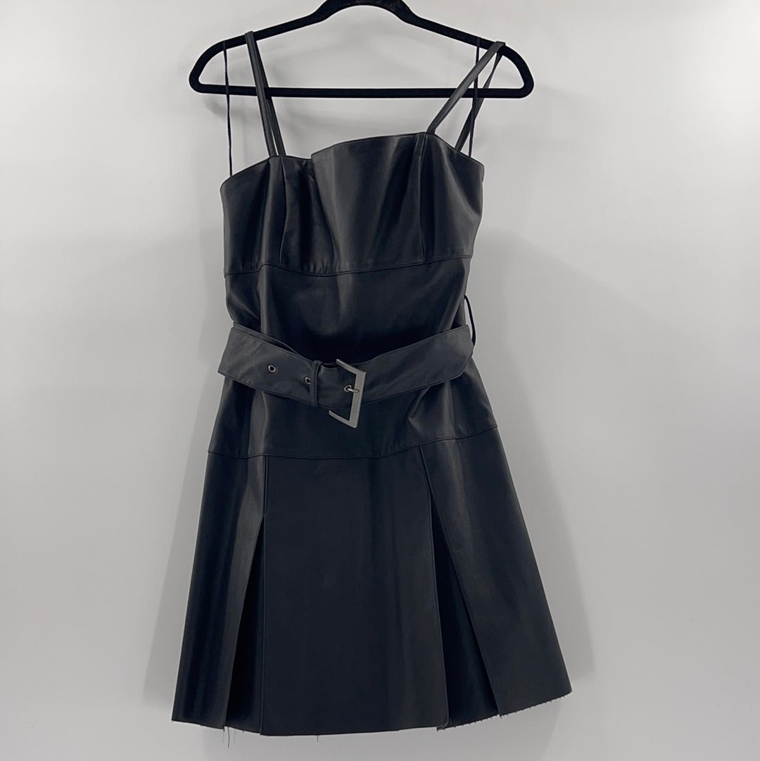 Free People - Black Vegan Leather Mini Dress (12)