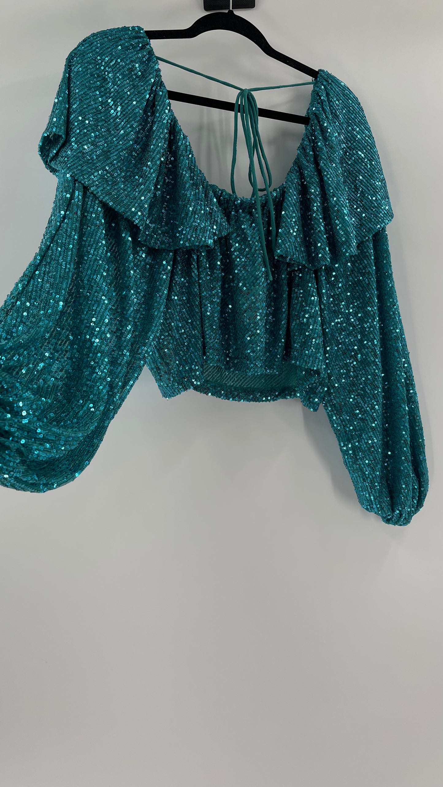 Free People Blue Sequin Long Sleeve (Small)
