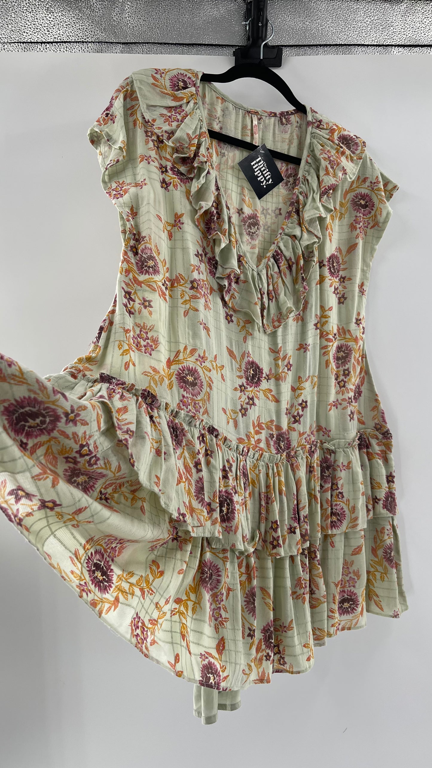 Free People Luna Mint Toned Tiered Floral Mini (XS)