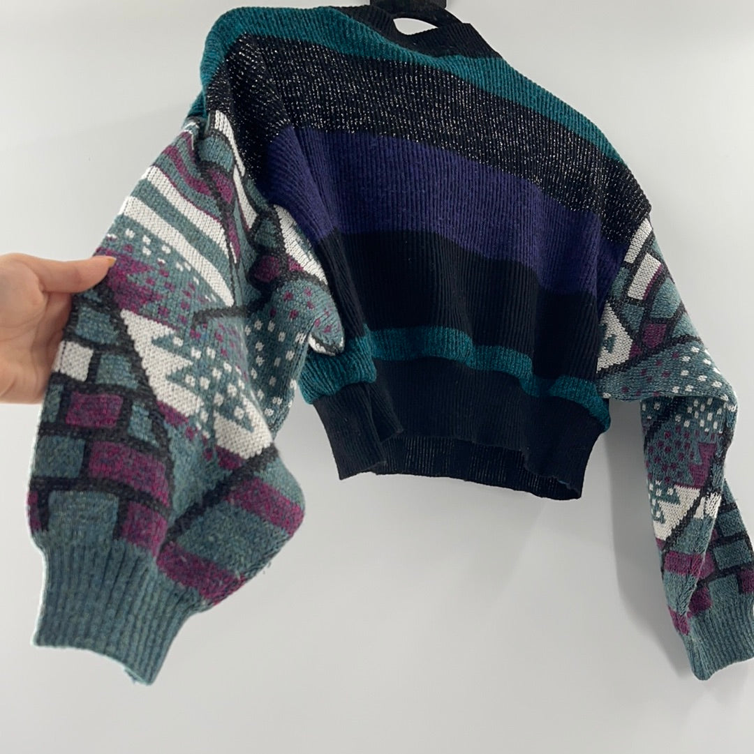 Urban Outfitters - Renewal Outfitters - Patterned Sleeves and Striped Torso Cropped Sweater ( Size Medium) ** WITH TAGS**