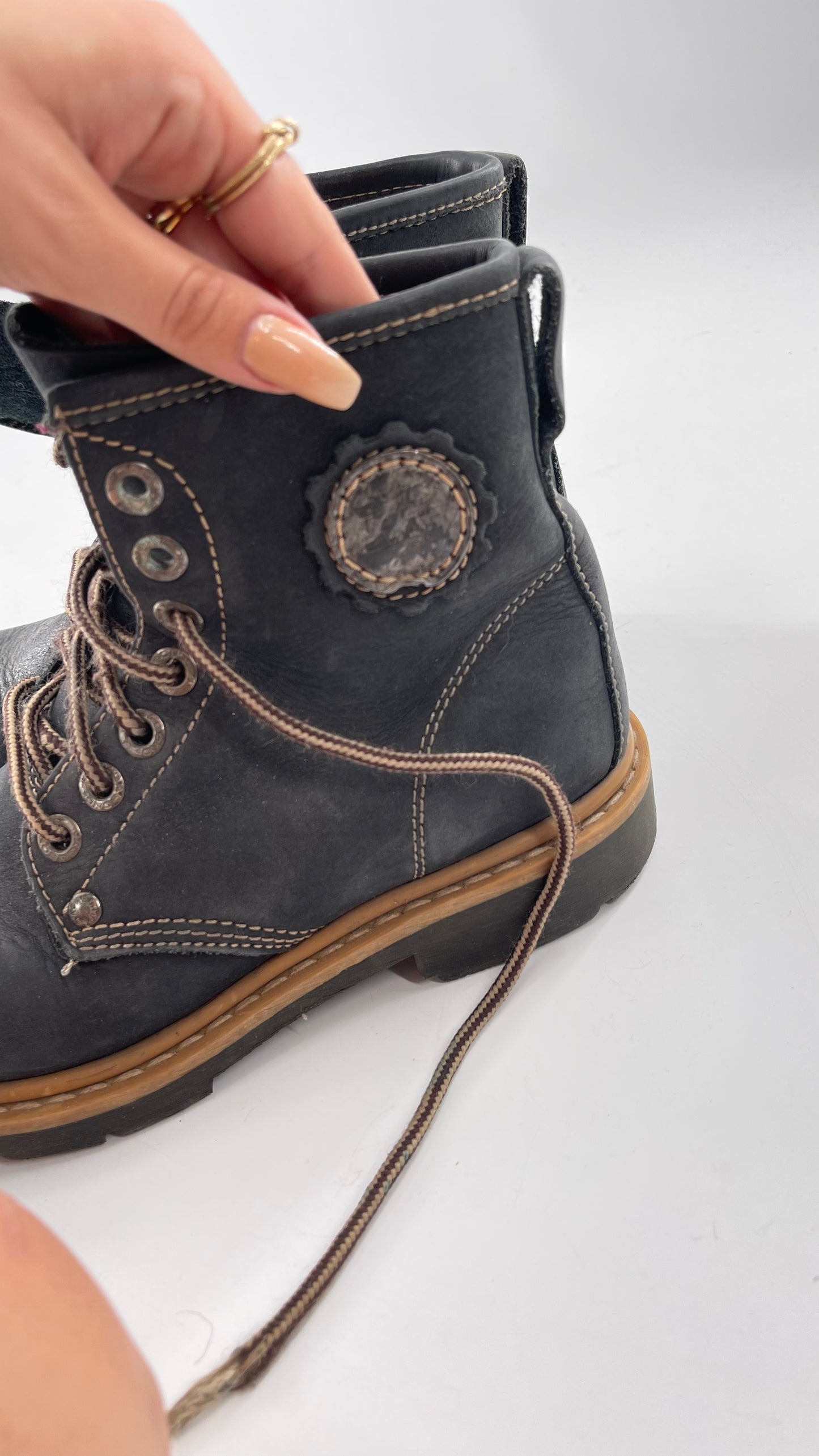 Vagabond Leather Lace Up Combat Charcoal Boots - Size 8