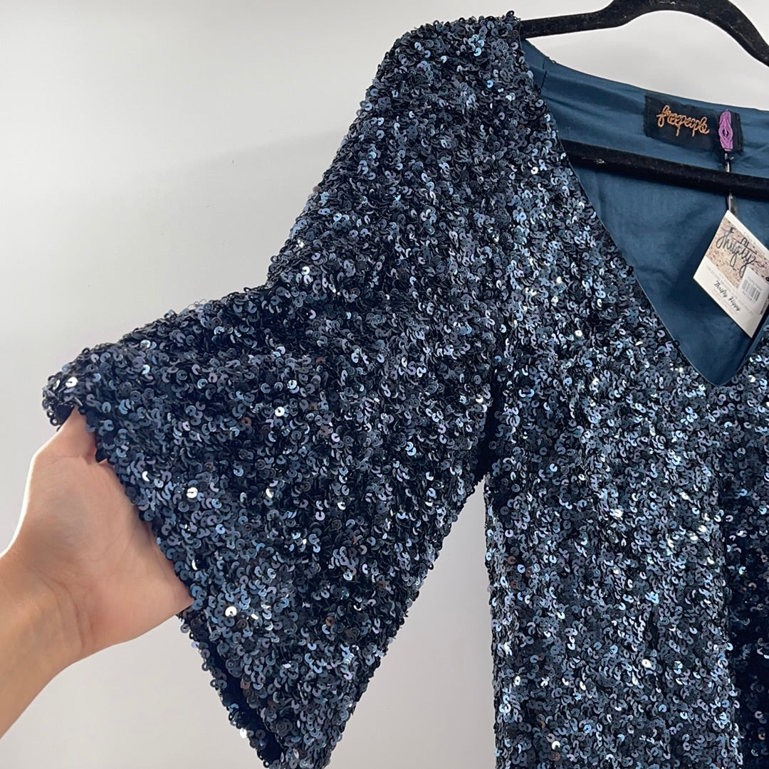 Free People - Deep Blue Sequin Mini Dress (4)
