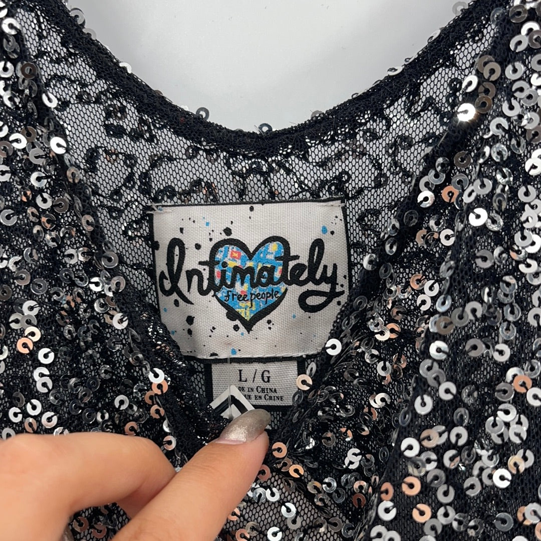 Intimately Free People Slip On Silver Sequin Mini Dress (Size Large)
