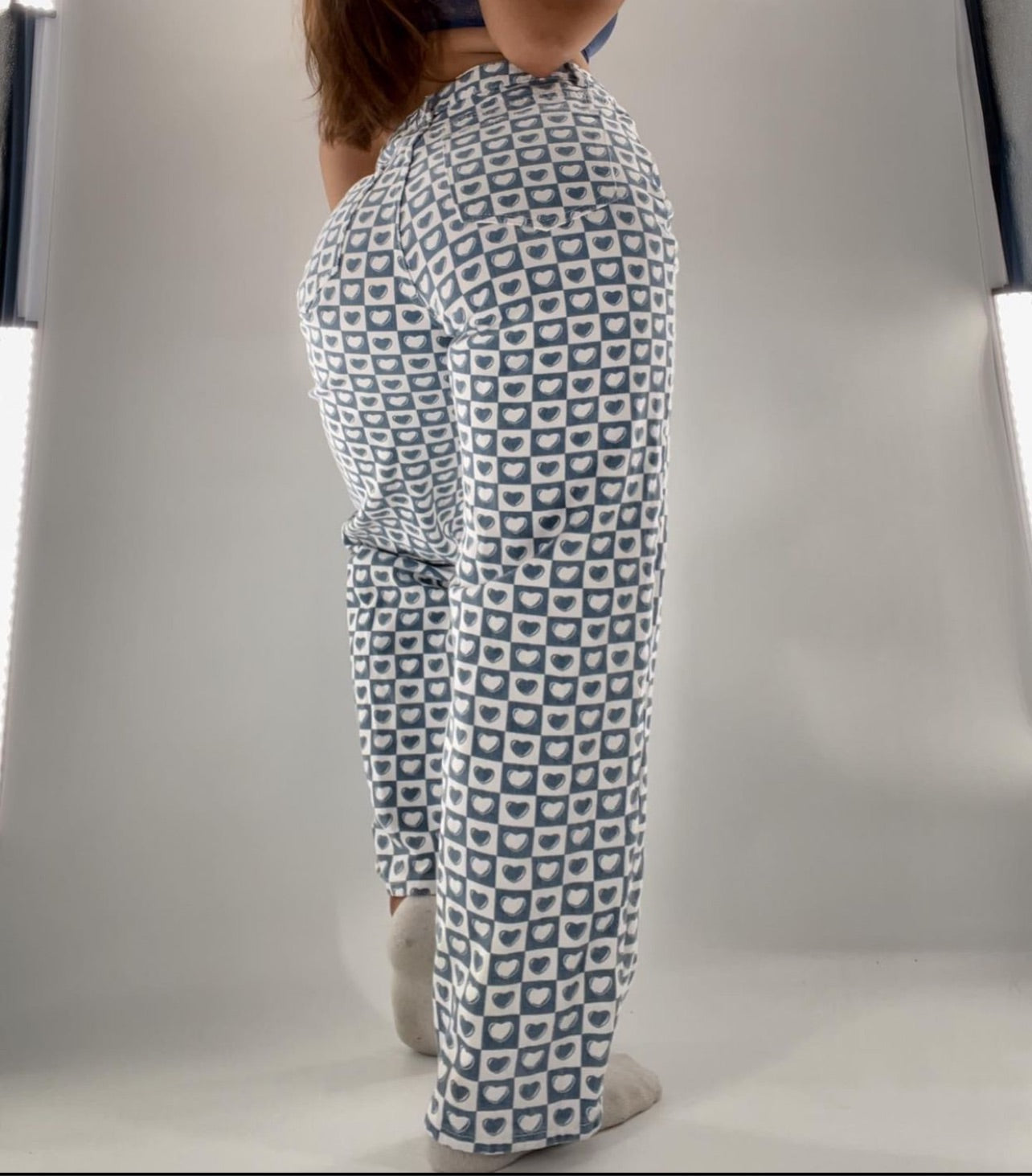 Checker print blue/white heart pants (Sz26)