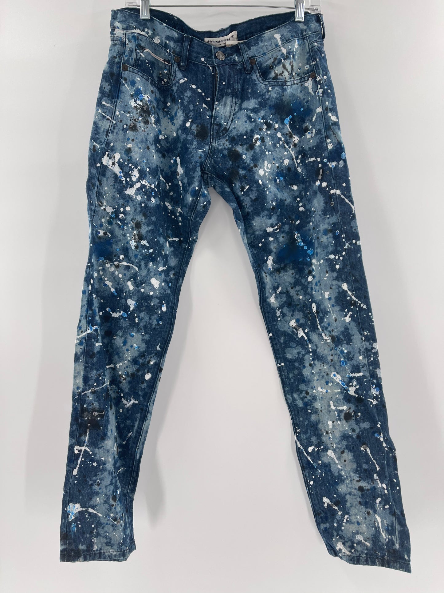 Artisan De Luxe Anthropologie- White + Blue Paint Splattered Jeans (32)