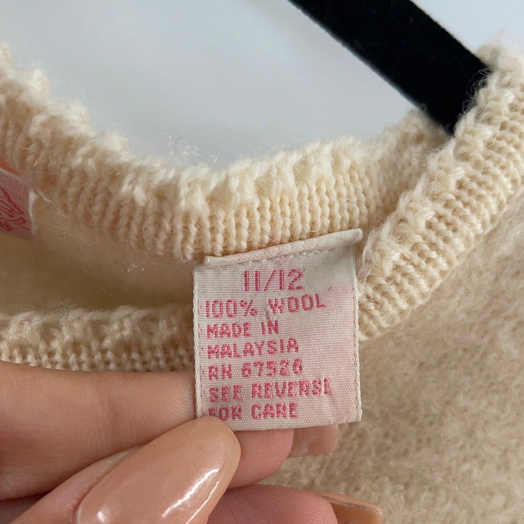 Ashley 100% Wool Cream Cardigan With Silver Buttons (Size 11/12)