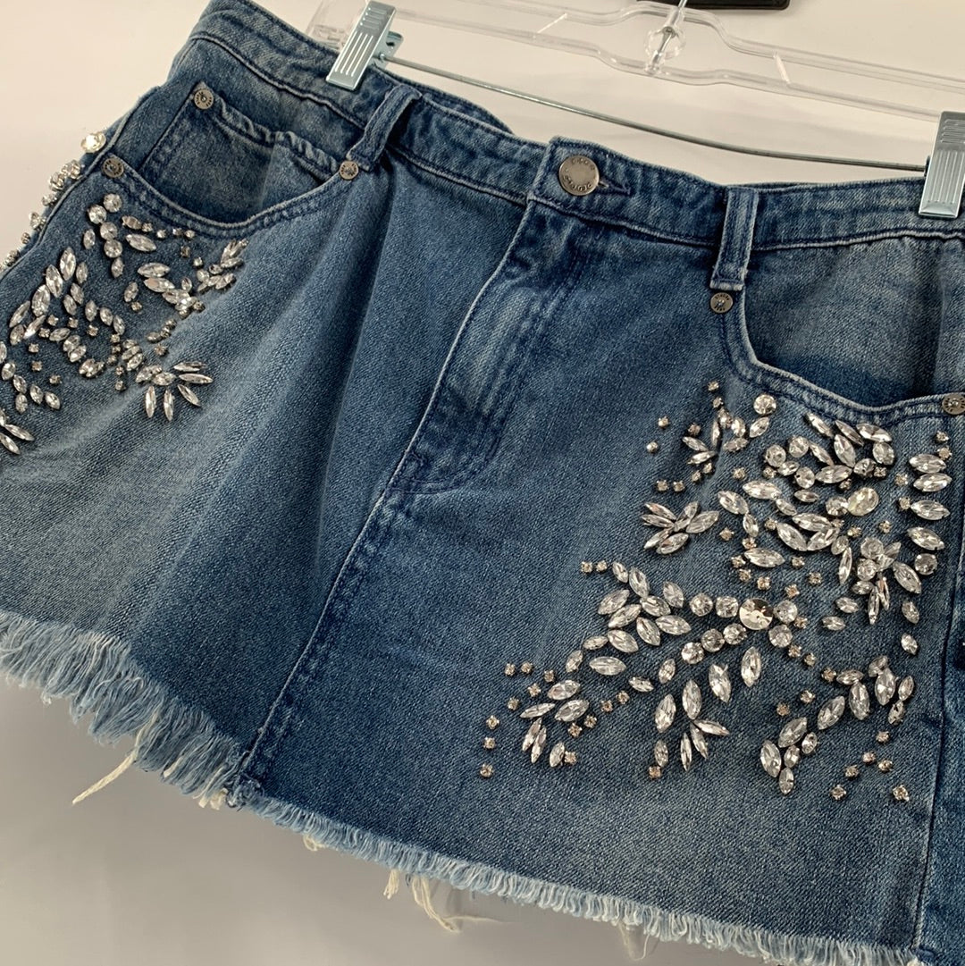 Free People Rhinestone / Gem Encrusted Denim Mini Skirt (Size 1)