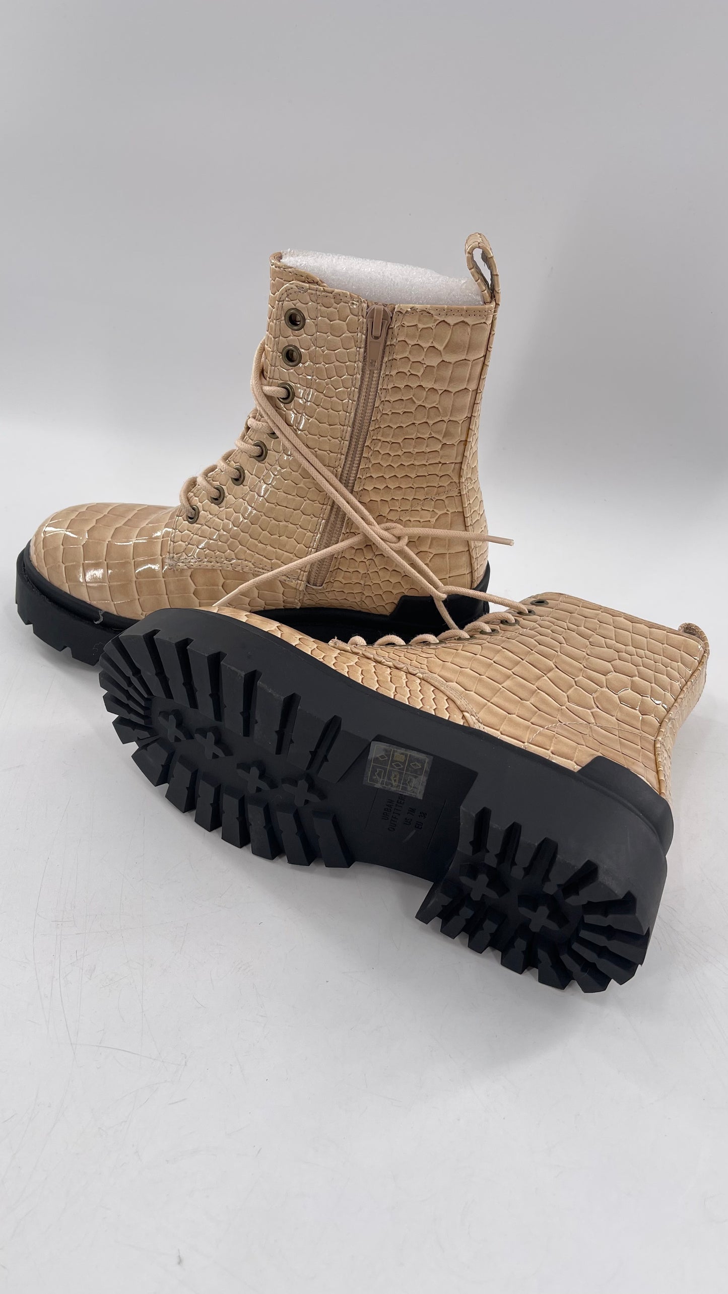 Urban Outfitters Beige Crocodile Embossed Combat Boots(7)