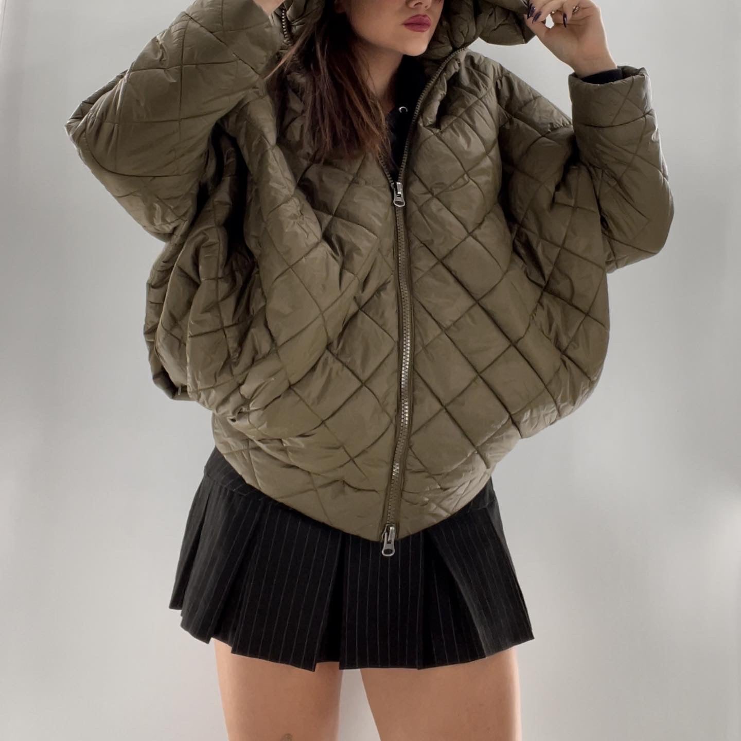 Without Walls Army Green Abstract Quilted Puffer (XS/S)
