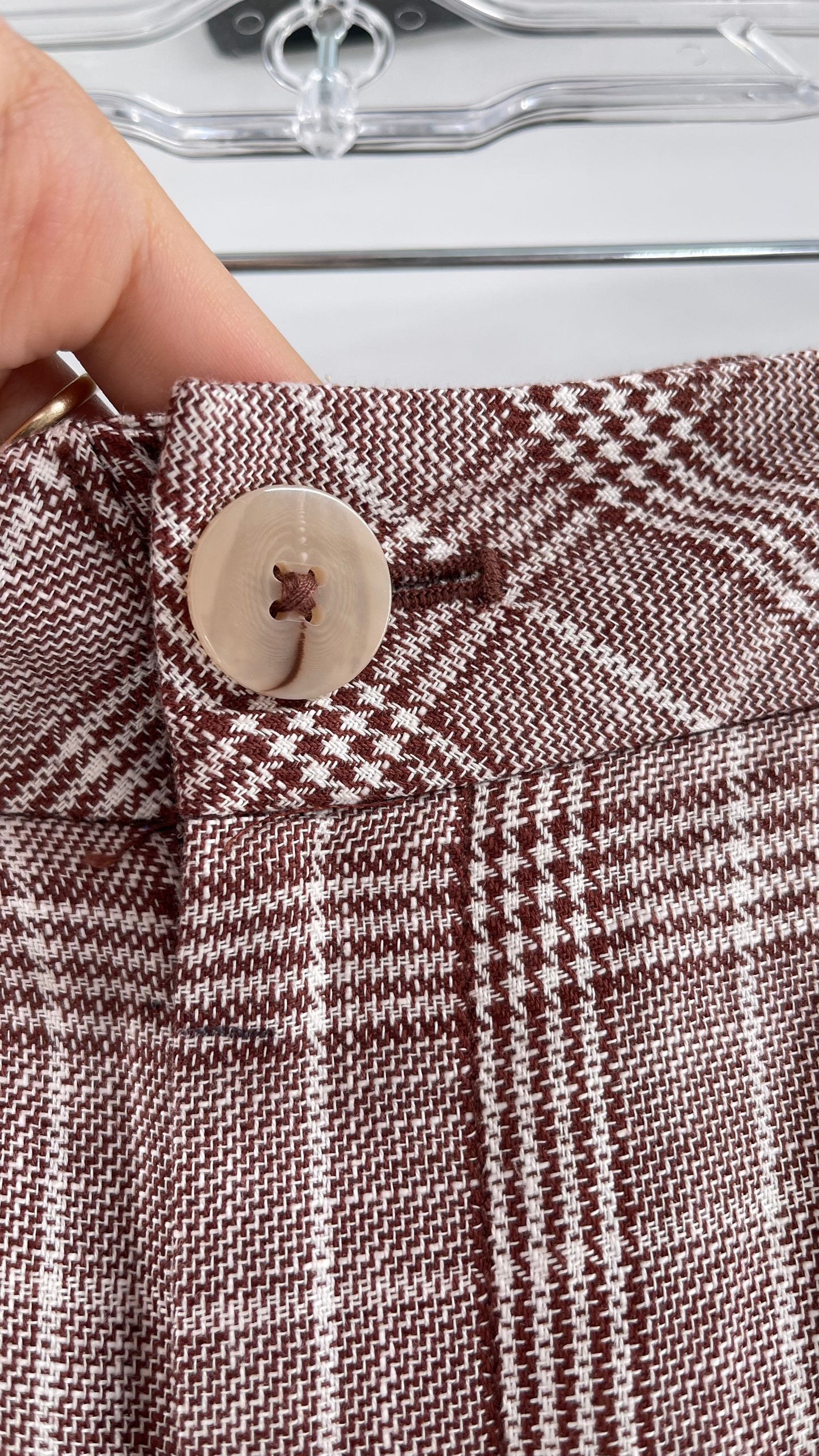 Anthropologie Maeve Brown Plaid Cotton/Linen Trouser (14)