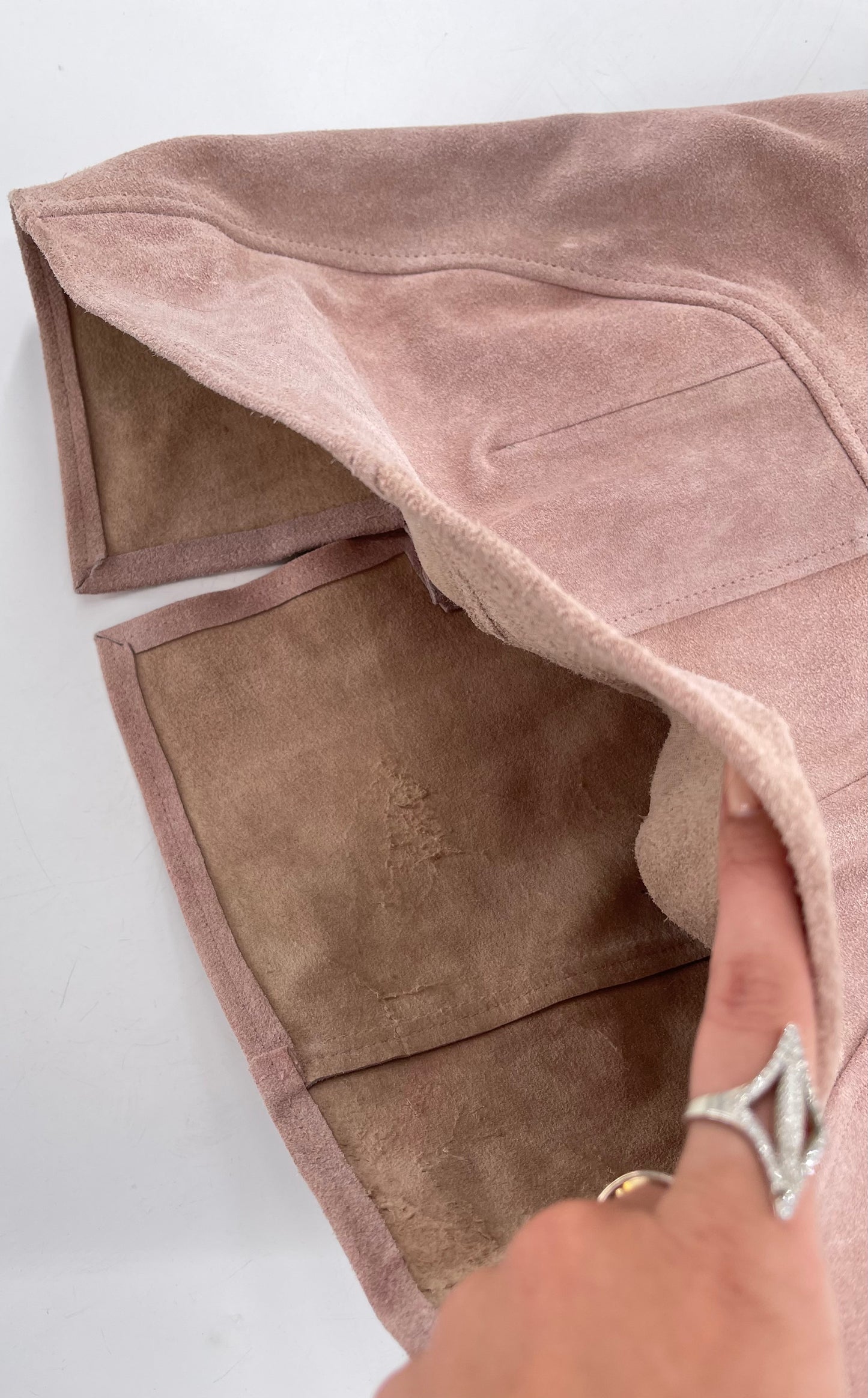 Free People Understated Leather Dusty Pink Suede Button Side Mini Skirt (Small)