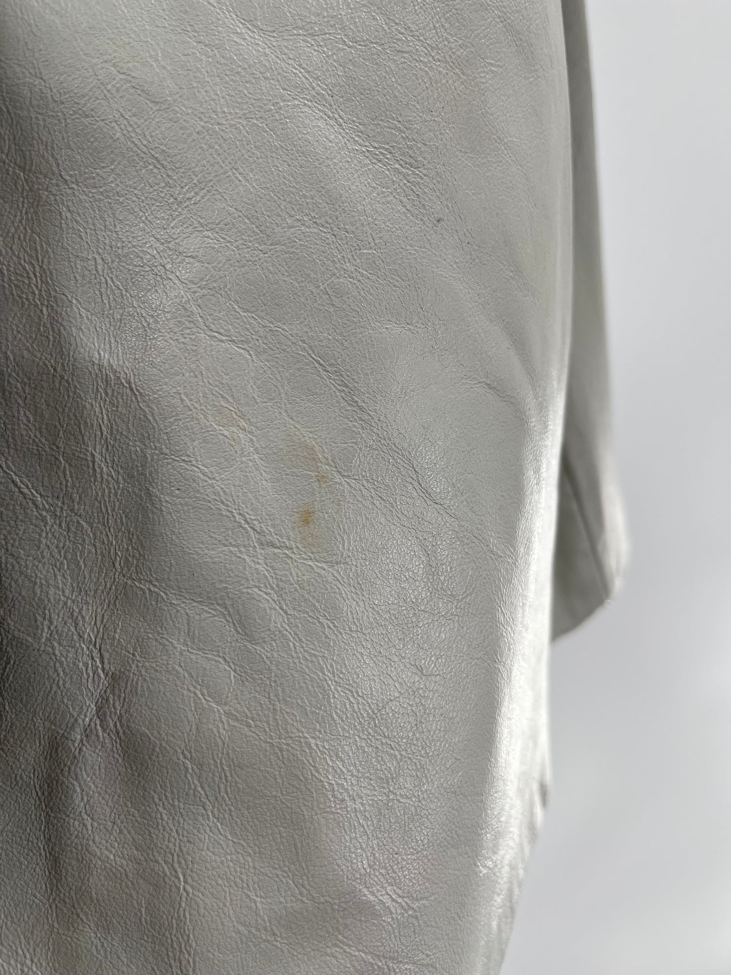 Light Gray 100% Leather Coat With Real Fur Collar and Cuffs Trim (Size 16) VINTAGE