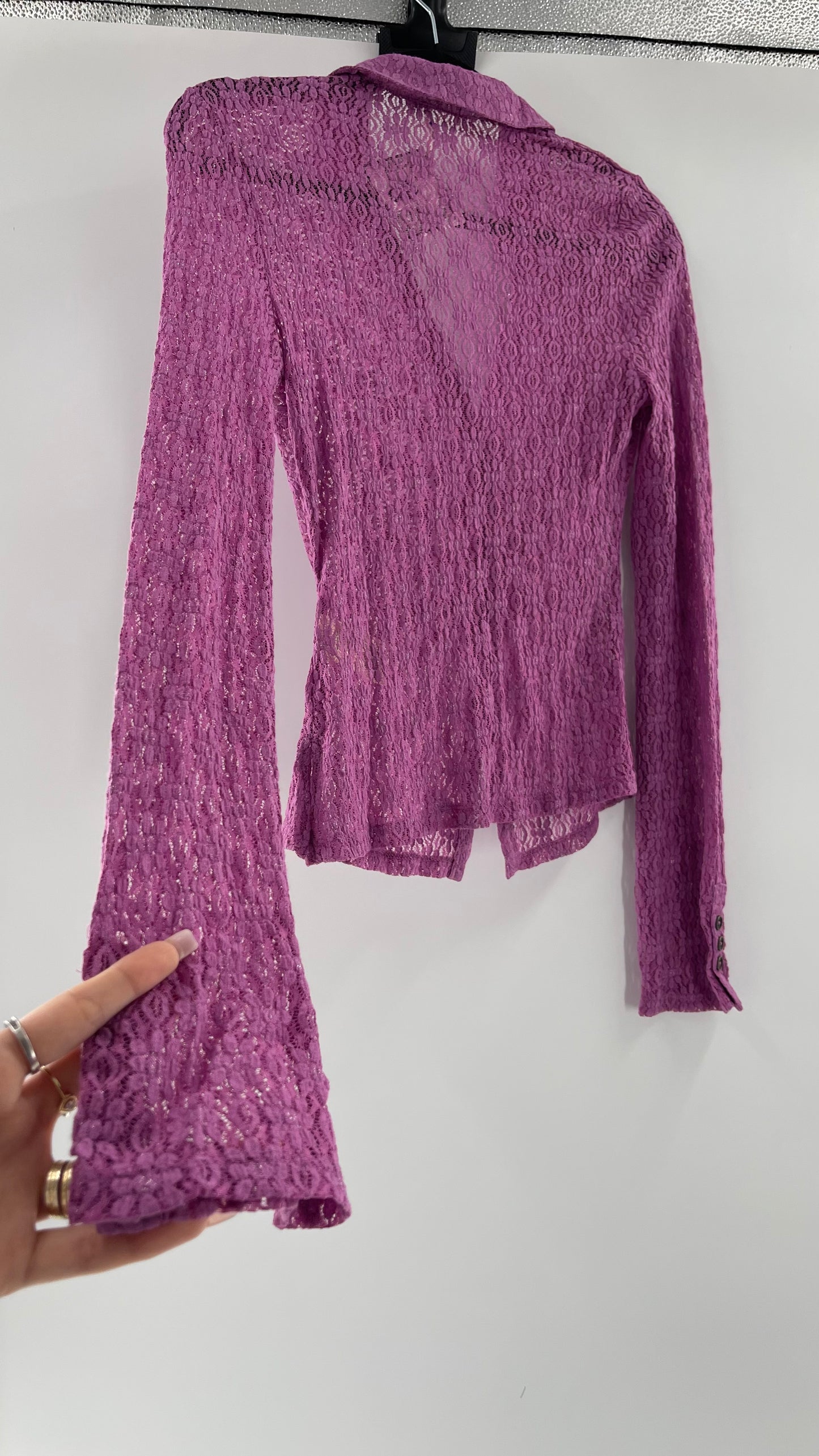 Free People Flower Fields Lavender Lace Collared Button Up (Small)