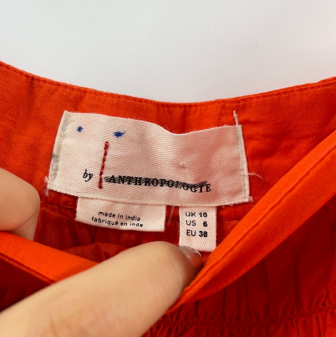 Anthropologie - Orange/Mango Ribbed Ruffle Skirt (Size 6)