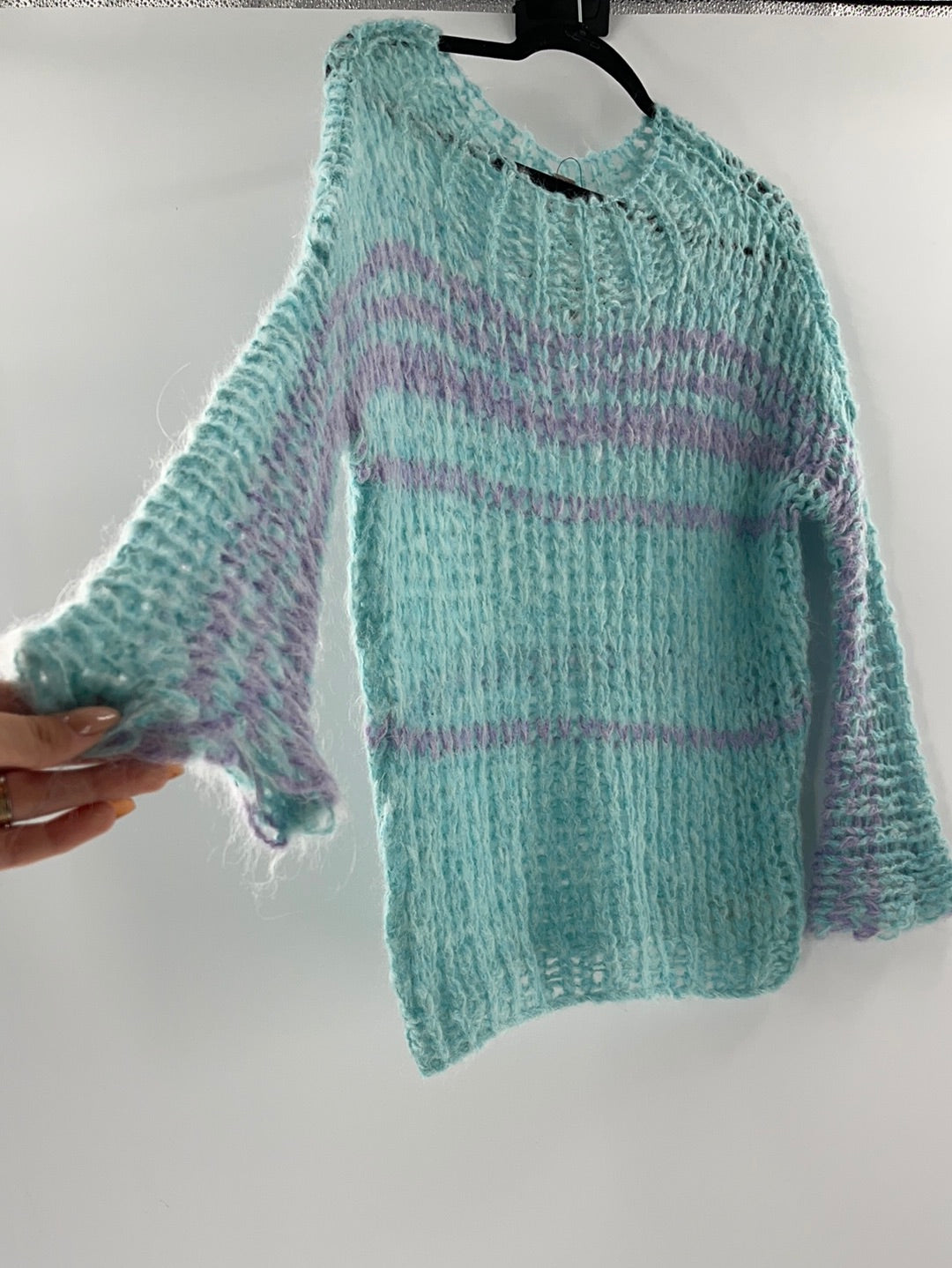 Free People Sheer Knit Bell Sleeves Light Purple and Lilac (Size XS)